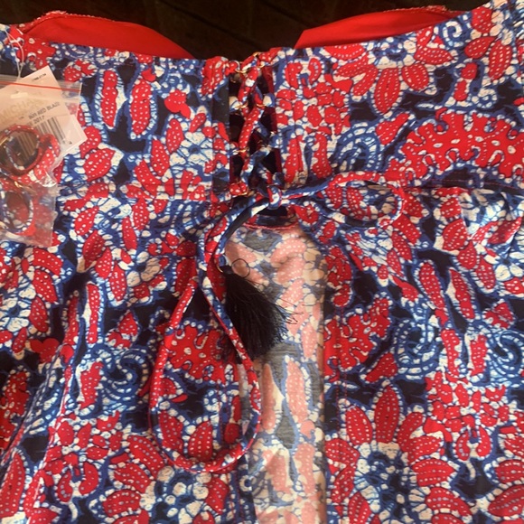 New Michael Michael Kors Angelina Open Back Lace-Up Bandini Top Red Blaze - Picture 8 of 12